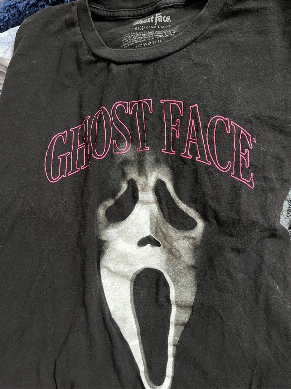 Bioworld Black Ghost Face Tee with Pink Logo